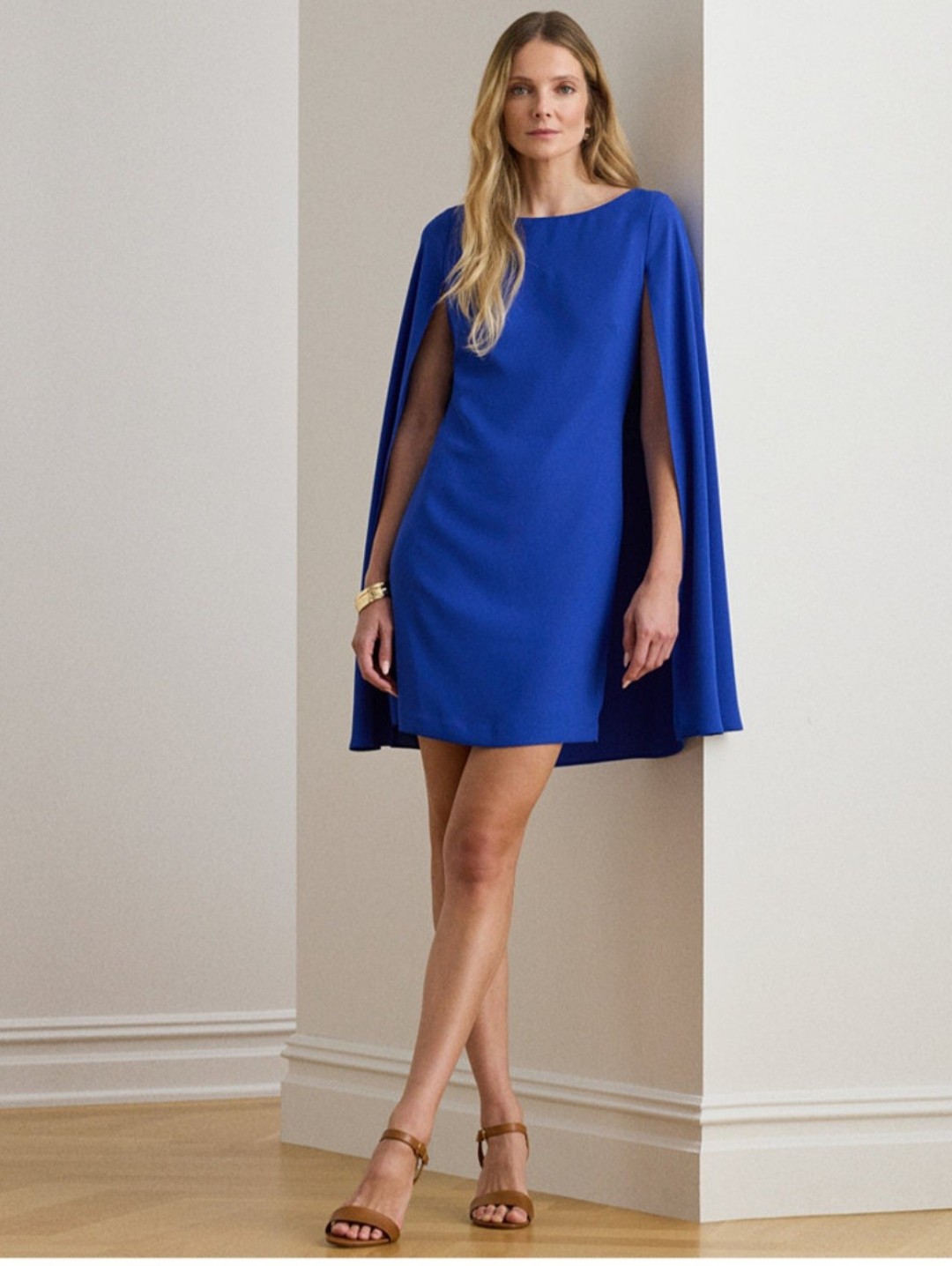 Ralph Lauren Women's Cape Georgette Cocktail Dress In Royal Blue Size 4 Nwt